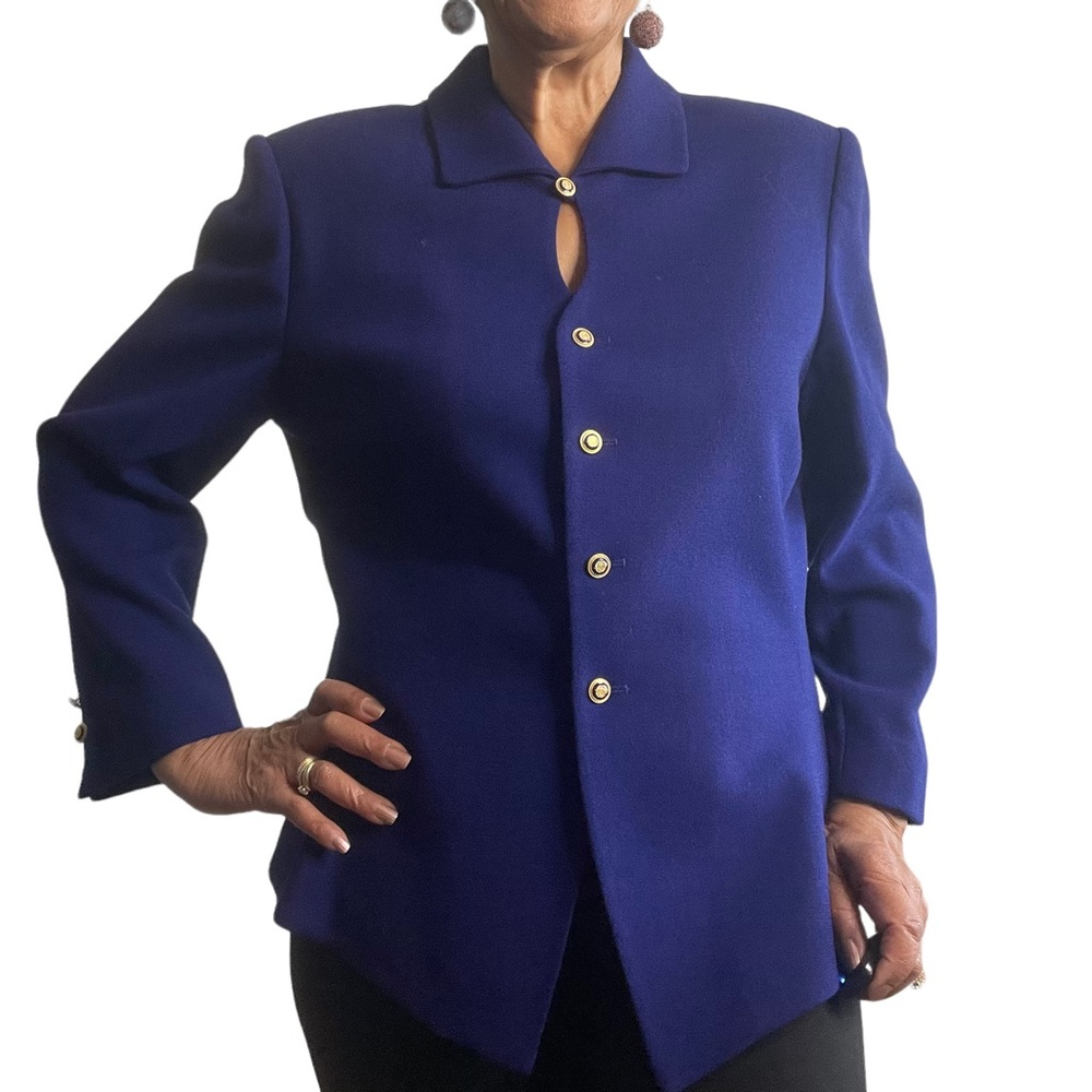 Kasper Vintage for A.S.L. 100% Wool Indigo Jacket With Gold Buttons Size 14